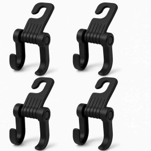 Car Seat Headrest Hooks Set of 4 Universal Auto Back Seat Hanger for Grocery Bags Handbags Purses Coats Heavy Duty Space Saving Black
