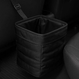 Pop Up Car Trash Can with Strap Collapsible Garbage Bin for Vehicle Seat and Floor Portable Waterproof Auto Organizer Black Color