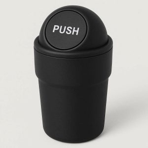 Silicone Car Trash Can for Cup Holder Mini Auto Garbage Bin with Push Button Lid for Small Wrappers and Receipts Space Saving Black