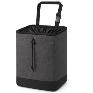 Large Capacity Hanging Car Trash Bag with Drawstring Closure Waterproof Fabric Garbage Pouch for Family Road Trips and Camping Use Gray