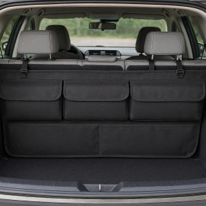 Hanging Car Trunk Organizer with 4 Pockets Backseat Cargo Storage Bag with Adjustable Straps for SUV Minivan and Hatchback Space Saving