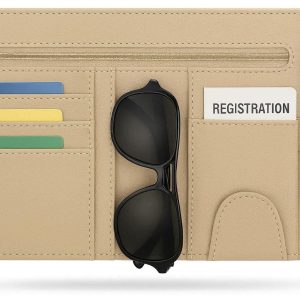 Car Sun Visor Organizer with Zipper Pocket Universal Auto Interior Storage Card Holder for Sunglasses Registration Documents and Pens Beige