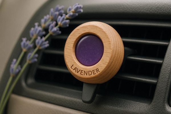 Natural Wood Car Air Freshener Vent Clip with Lavender Essential Oil Reusable Wooden Scent Diffuser for Stress Relief and Calming Commute
