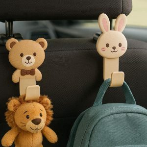 Cute Animal Car Seat Hooks Set of 2 Decorative Headrest Hangers for Kids Toys Backpacks and Bags Fun Vehicle Interior Accessories